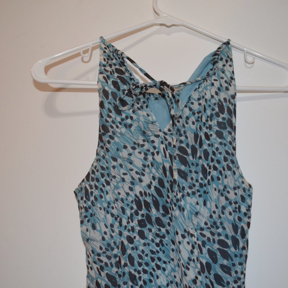 Ann Taylor Ivory Blue- White- Black Silk Lining Sleeveless Strip Ties 0 - Picture 8 of 9